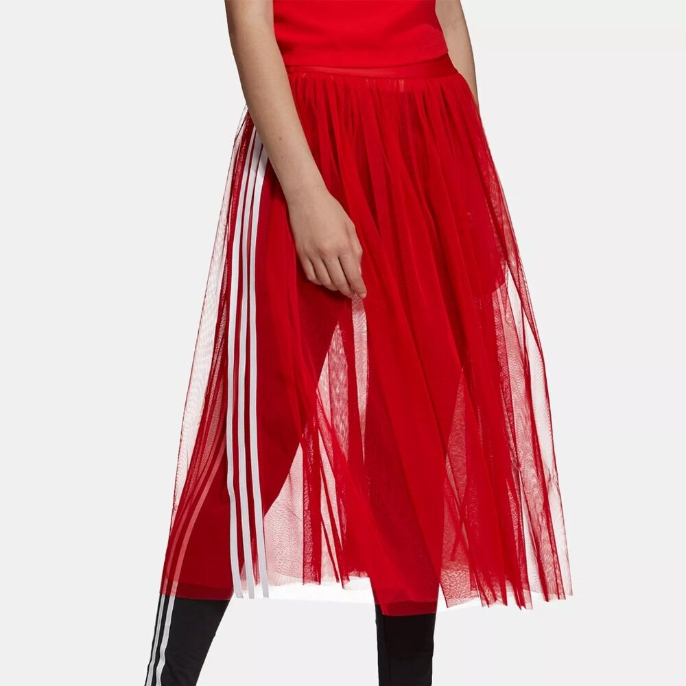 💥HOT ITEM!💥ADIDAS Edgy Chic Pleated Tulle Midi Skirt in Bright Red - Picture 6 of 14